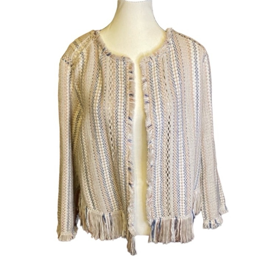 Nic + Zoe DASHING Days Boho Fringe Open Front Jacket Size - Picture 3 of 14